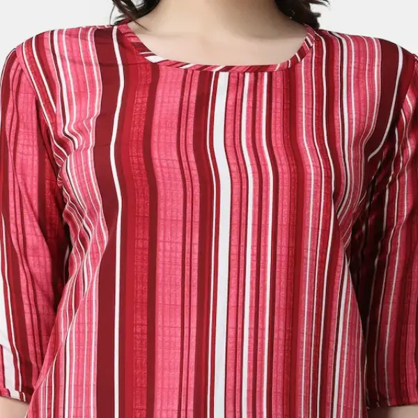 Friendswells Casual Women’s Pink Striped Printed Top | 3/4th Sleeves | Stylish Round Neck Top | Latest Trendy Tops for Women