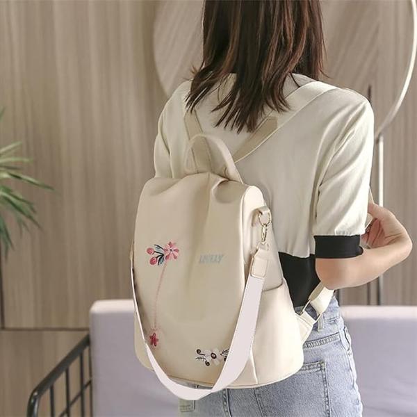 Women’s Flower-Embroidered Oxford Backpack – Artistic National Style, Small Capacity Bag