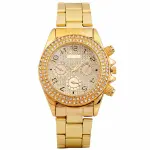 FriendsWells Luxury Gold Round Dial Diamond-Studded Analog Watch for Men | Premium Stainless Steel Strap | Royal Party Wear Wristwatch