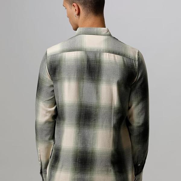 Men’s Green Checked Slim Fit Cotton Casual Shirt – Full Sleeves | Button-Down Collar