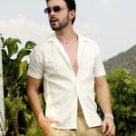 Men’s Chalk White Micro-Creased Casual Shirt – Lightweight & Comfortable | Full Sleeves