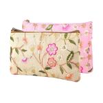 Traditional Embroidered Hand Purse Set for Women – 2 Pcs Floral Zip Pouch | Ethnic Ladies Wallet | Cream & Light Pink