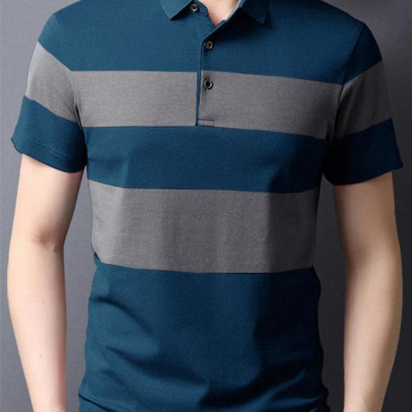 Men’s Polo Neck Regular Fit Half Sleeve Colorblocked T-Shirt – Soft, Breathable Teal Polycotton