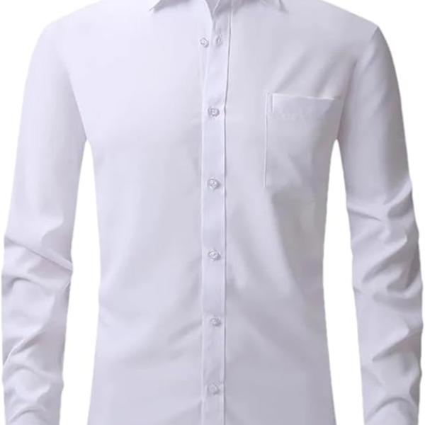 Men’s White Casual Solid Shirt – Premium Cotton, Full Season Wear