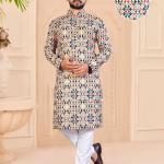 Men’s Multicolor Cotton Embroidered Kurta Pajama Set – Premium Crochet Sequins & Digital Print | Regular Fit