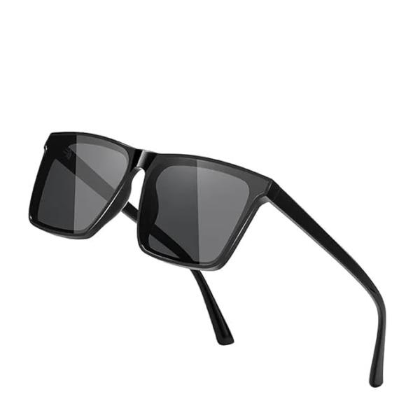 Retro Square Lightweight UV Protection Sunglasses – Unisex Classic Black Frame (Medium Size)