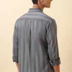 Men’s Grey Stripe Comfort Oversized Casual Shirt – Spread Collar, Full Sleeve