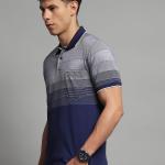 Men’s Navy Blue Mercerized Cotton Stripe Collar Half Sleeve T-Shirt – Regular Fit