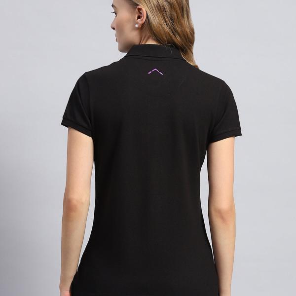 Women’s Black Solid Polo Collar Half Sleeve Smart Fit T-Shirt