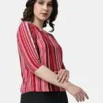 Friendswells Casual Women’s Pink Striped Printed Top | 3/4th Sleeves | Stylish Round Neck Top | Latest Trendy Tops for Women
