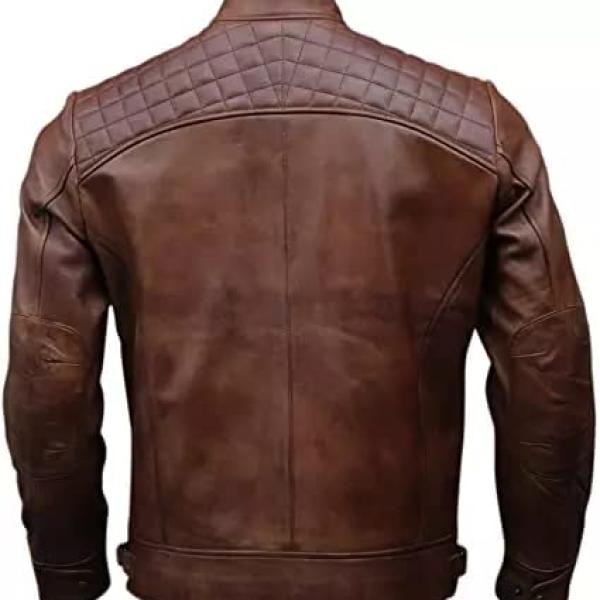 Men’s Premium Genuine Leather Biker Jacket – Distressed Vintage Look, Stand Collar, Full Sleeves, Multi-Pocket Design