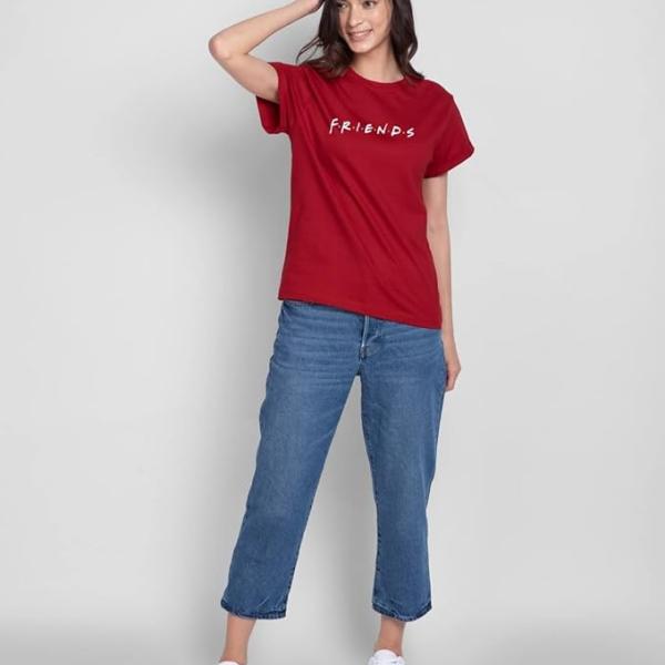 Women’s Letter Print Relaxed Fit T-Shirt – Round Neck, Half Sleeves | Boyfriend Style Casual Tee