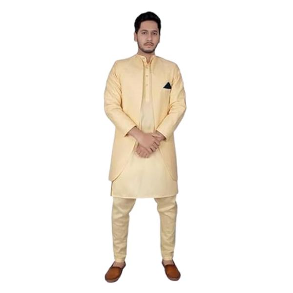 Men’s Premium Jacquard Kurta Pajama with Ethnic Long Jacket Set – Festive & Wedding Wear