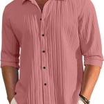 Men’s Casual Textured Cotton Button-Down Shirt – Long Sleeve Lightweight Popcorn Fabric Summer Shirt