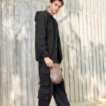 FriendsWells Black Casual Loose Fit Pure Cotton Denim Cargo Pants – Utility Style Mid-Rise Clean Look