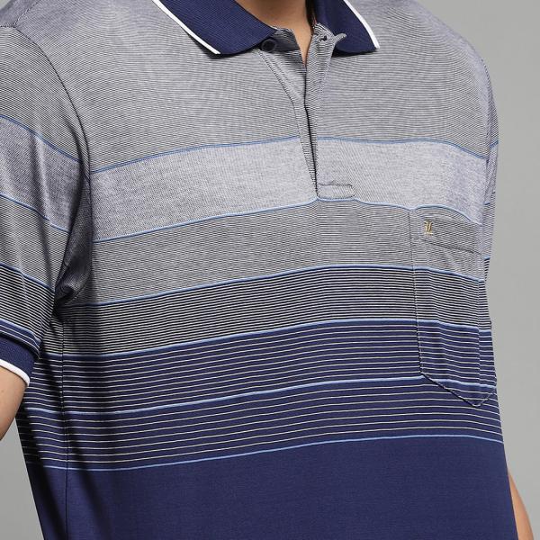 Men’s Navy Blue Mercerized Cotton Stripe Collar Half Sleeve T-Shirt – Regular Fit