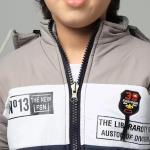 Boys Stylish Full Sleeve Winter Hoodie Jacket – Warm Pullover with Cap (Grey–Navy Blue)