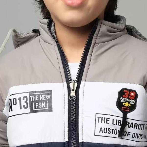 Boys Stylish Full Sleeve Winter Hoodie Jacket – Warm Pullover with Cap (Grey–Navy Blue)