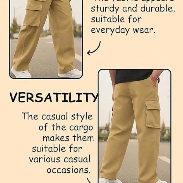 Men’s Regular Fit Low-Rise Cargo Pants | 100% Cotton | Full-Length Drawstring Waist Cargo