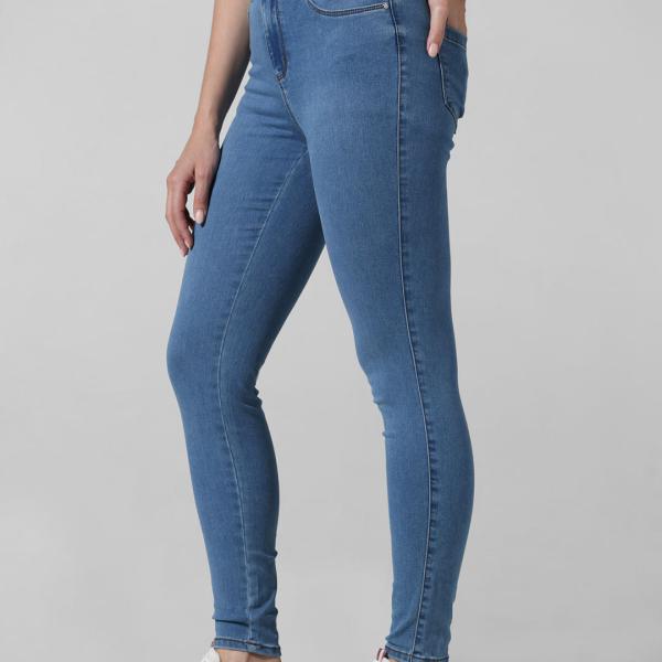 Light Blue Mid-Rise Skinny Fit Stretch Denim Jeans for Women's