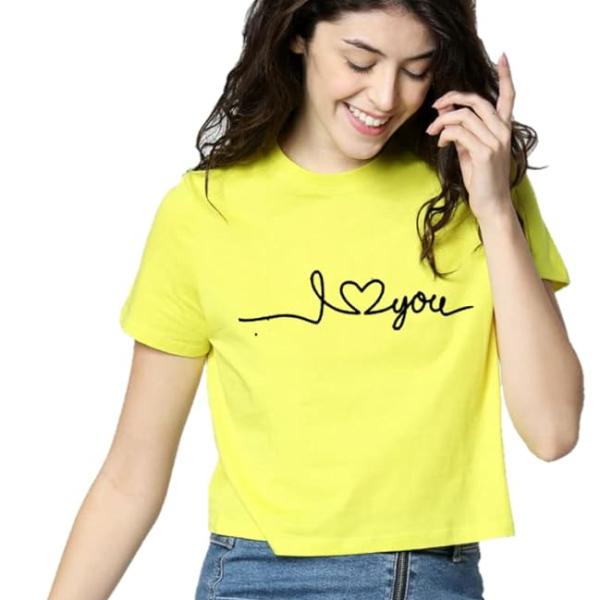 Neon Yellow Women’s Cotton Crop Top – Embroidered Short T-Shirt | Trendy Casual Streetwear