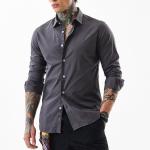 Core Lab Charcoal Grey Slim Fit Shirt for Men – 100% Cotton | Full Sleeves | Classic Plain Casual & Formal Wear