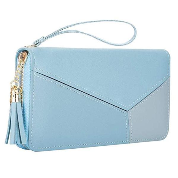 Luxury Women’s Leather Wallet – Blue Designer Clutch Purse with Multi-Slot Storage, Zip Pocket & Mobile Holder