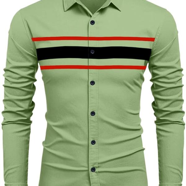 Men’s Casual Cotton Blend Button-Down Shirt – Long Sleeve Solid Regular Fit Spread Collar Shirt