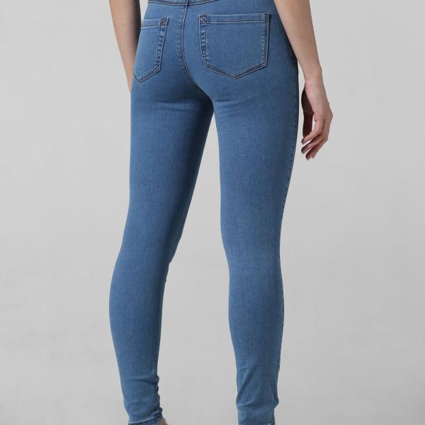 Light Blue Mid-Rise Skinny Fit Stretch Denim Jeans for Women's
