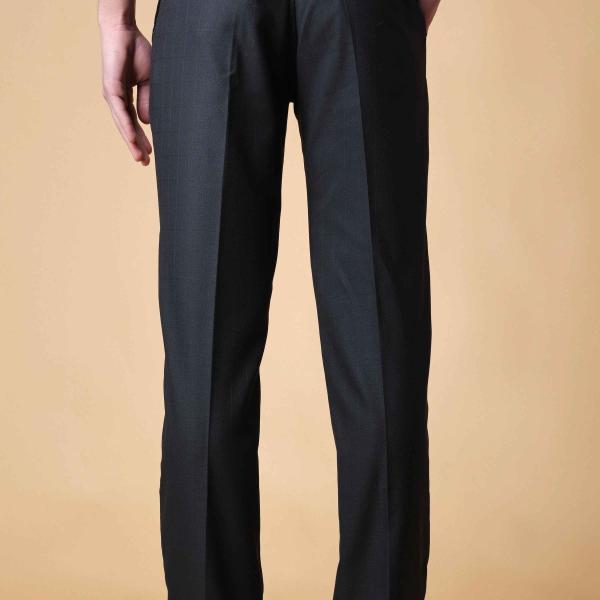 Men’s Black Checked Formal Trousers | Regular Fit Lycra Poly Viscose Stretch Pants