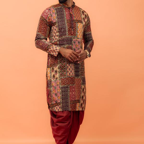 Men’s Multicolor Cotton Blend Printed Kurta – Stylish & Comfortable Regular Fit