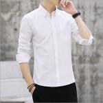 Men’s White Casual Solid Shirt – Premium Cotton, Full Season Wear