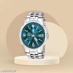 Light House Men’s Premium Analog Watch with Green Dial & Stainless Steel Chain | Day & Date Function | Stylish Wristwatch for Men & Boys