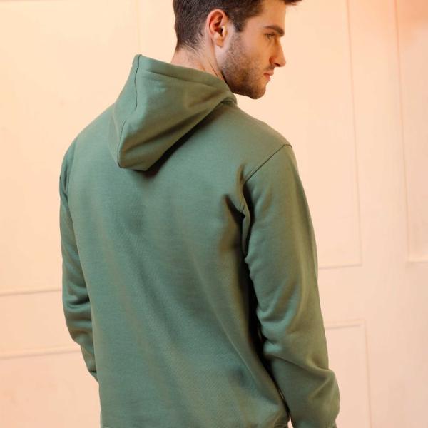 Olive Green Printed Cotton Fleece Hoodie for Men – Winter Wear Regular Fit