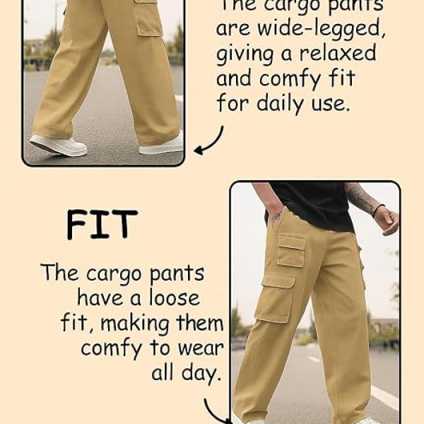 Men’s Regular Fit Low-Rise Cargo Pants | 100% Cotton | Full-Length Drawstring Waist Cargo
