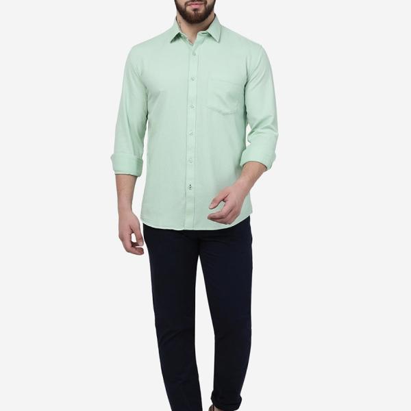 Pastel Green Solid Smart Fit Semi-Casual Men’s Shirt – 100% Cotton | FriendsWells